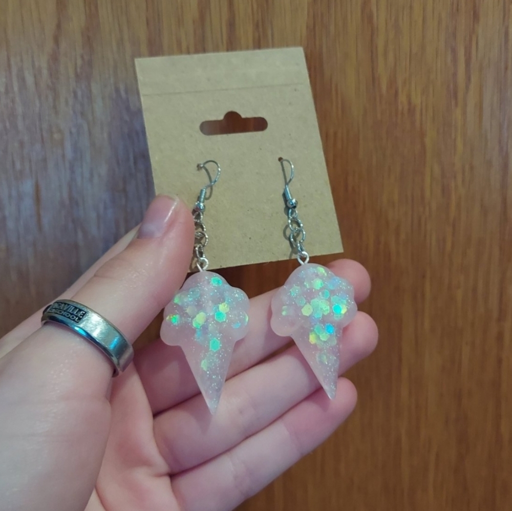 Handmade sparkly ice cream cone earrings